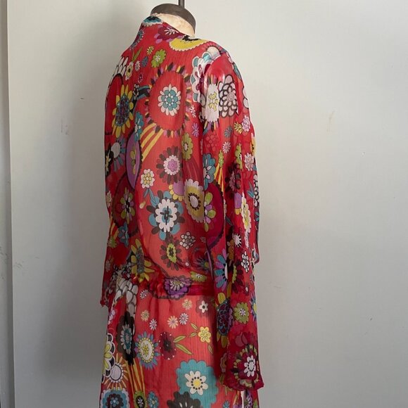 Boho Floral Sheer Tunic Dress with Sequin Beaded Neckline - Picture 12 of 13